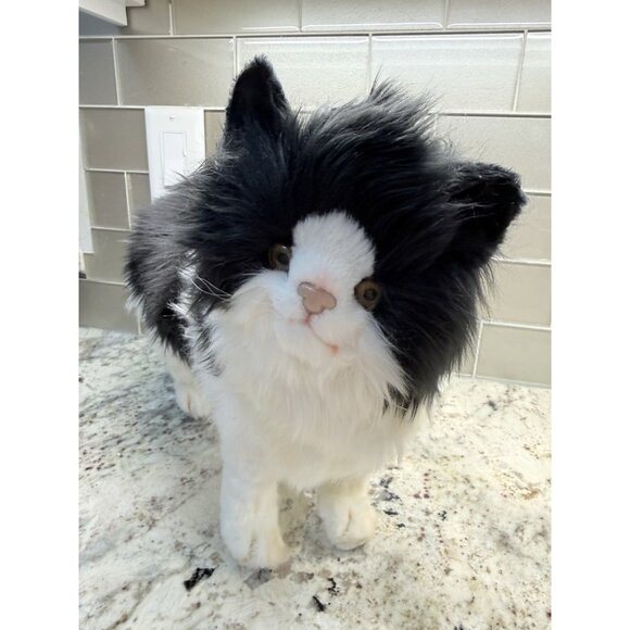 Vtg Hansa Realistic Black White Cat Standing Life Size Soft Fuzzy Plush 4221 Nos - Picture 6 of 10